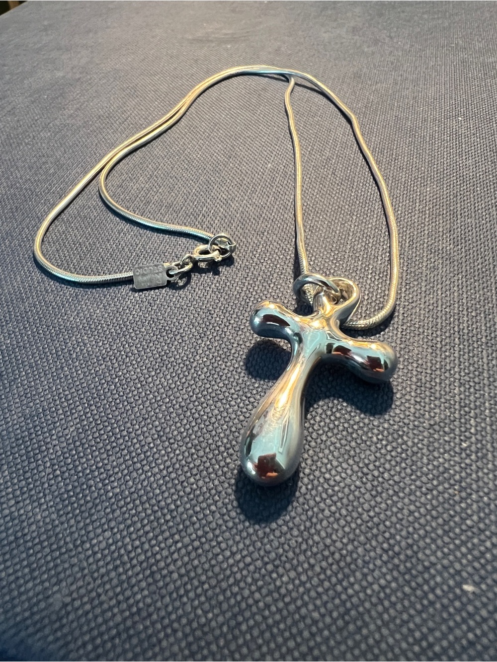 Signed Sterling RLM Puffy Cross Pendant with Snake Chain